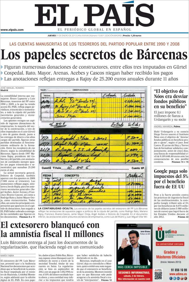 Papeles de Bárcenas publicados por EL PAÍS