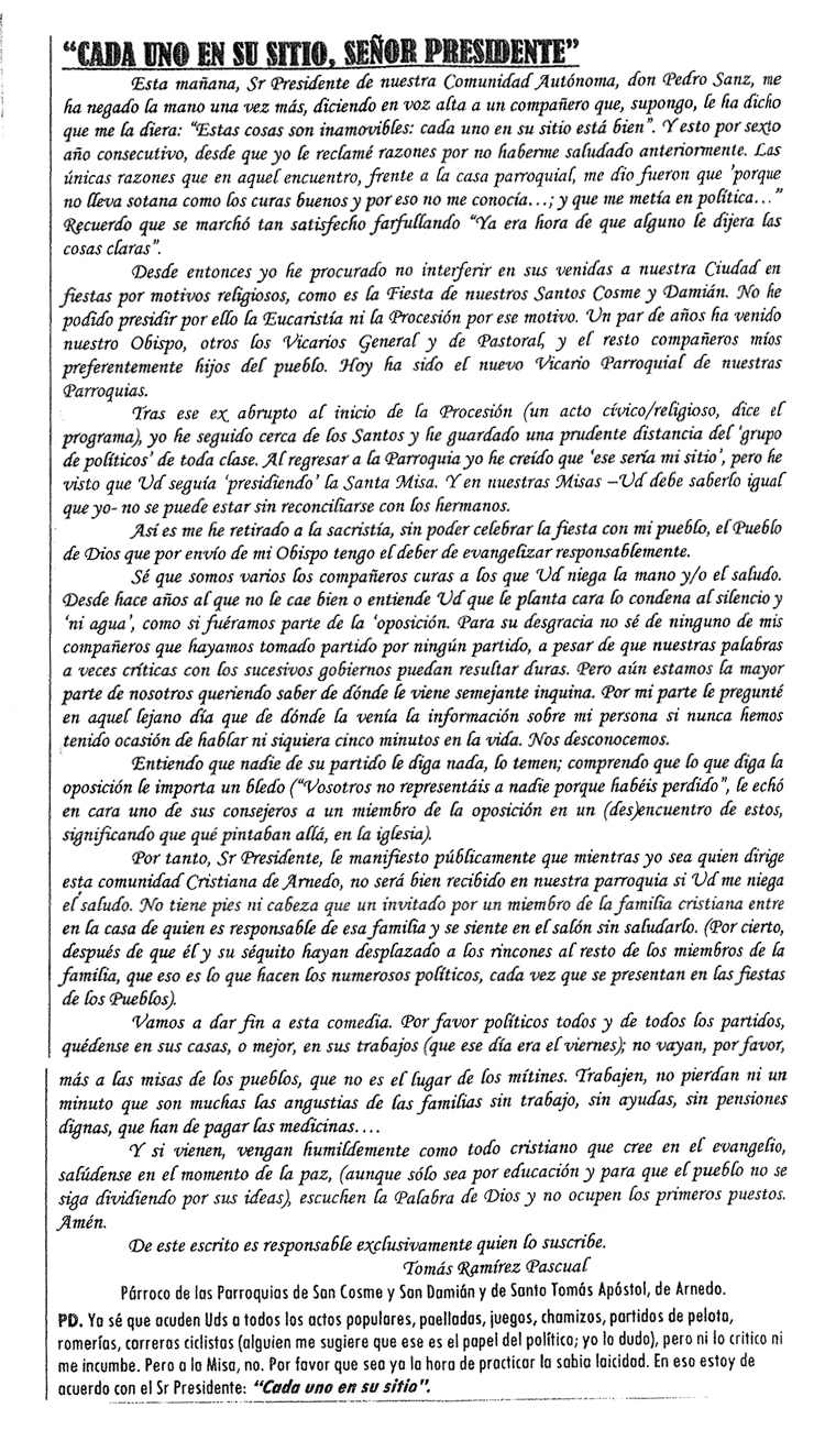 Carta del Párroco de Arnedo